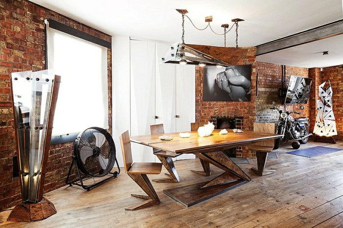 Деревянный стол в интерьере в стиле лофт (идеи) - фото3