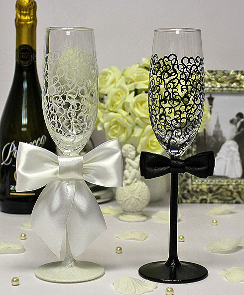Свадебные бокалы своими руками: идеи по украшению - фото2