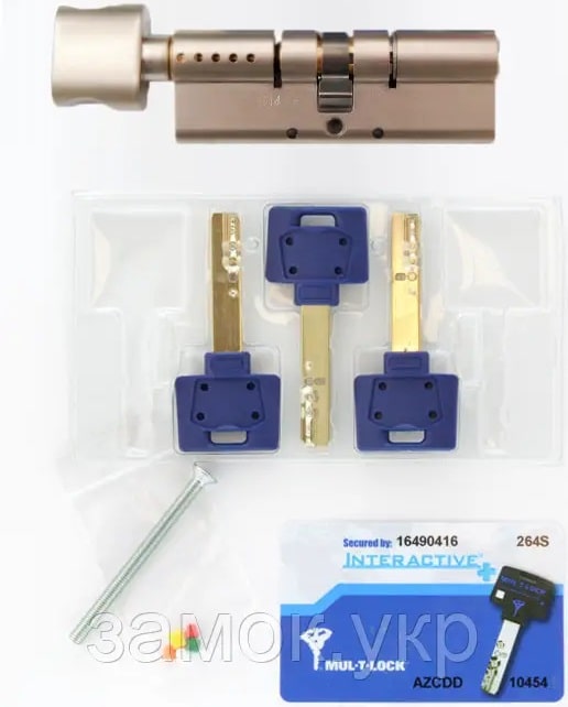 Цилиндр Mul-t-lock Interactive+ 70 мм 35x35 ключ/тумблер никель сатин