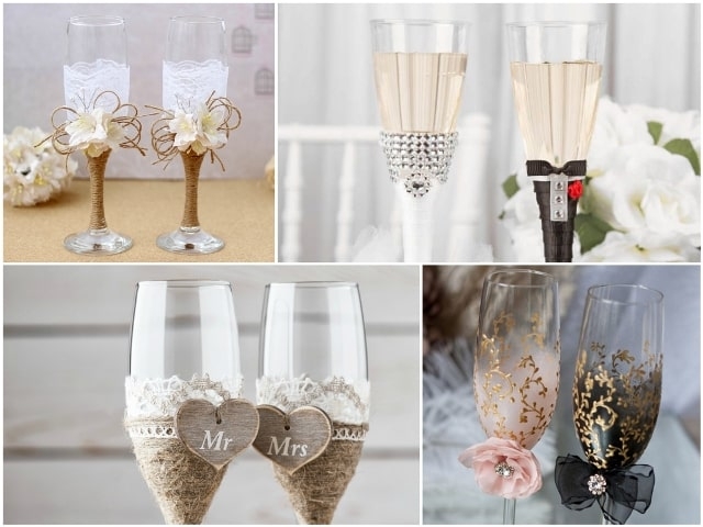 Свадебные бокалы своими руками: идеи по украшению, фото