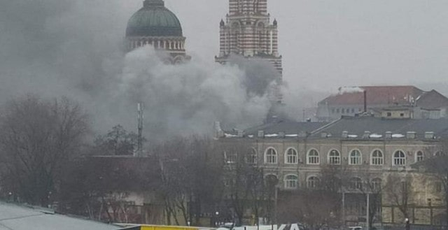 В Харькове произошел пожар на территории Свято-Благовещенского собора